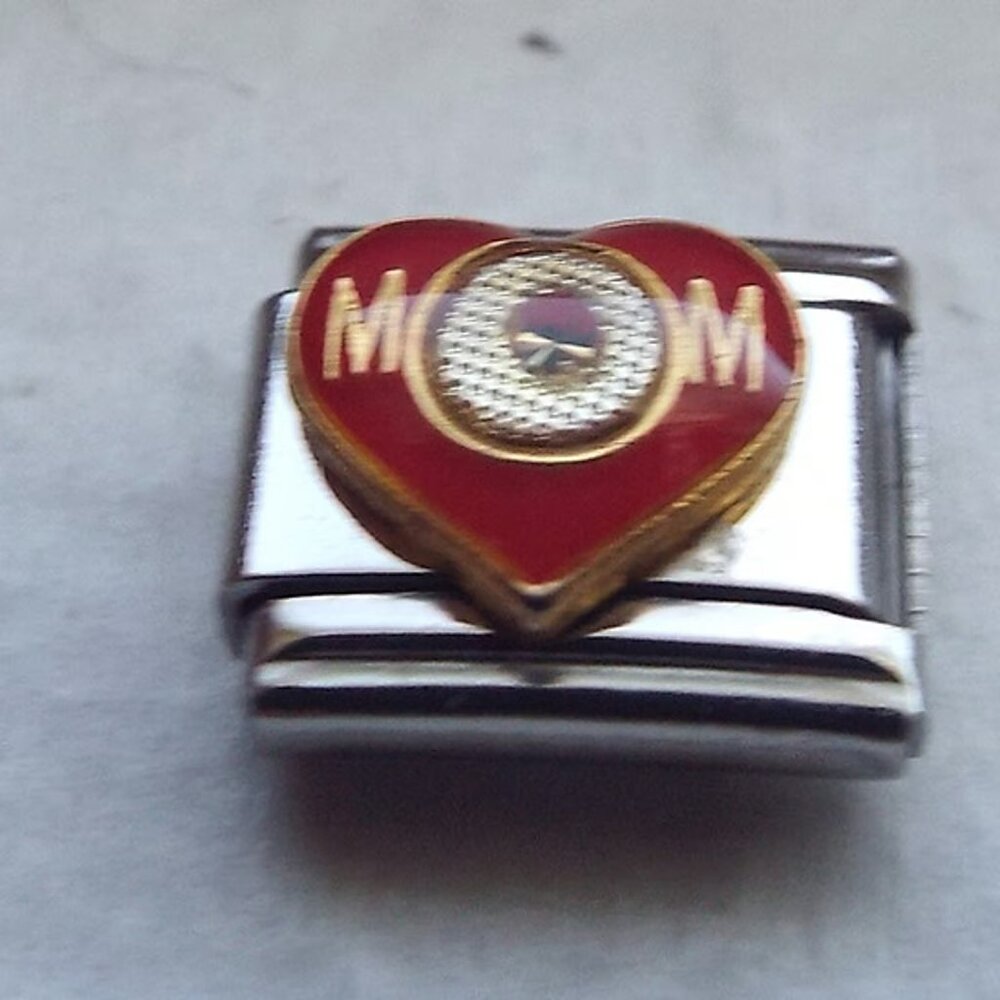 Mom etched red enamel heart 9mm stainless steel italian charm bracelet link new